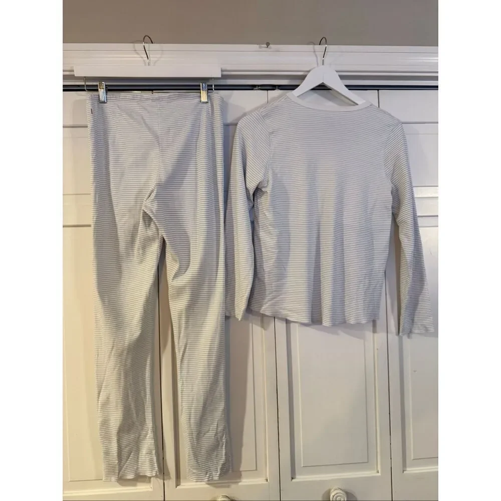 12|12 organic cotton blue striped pajama set size small